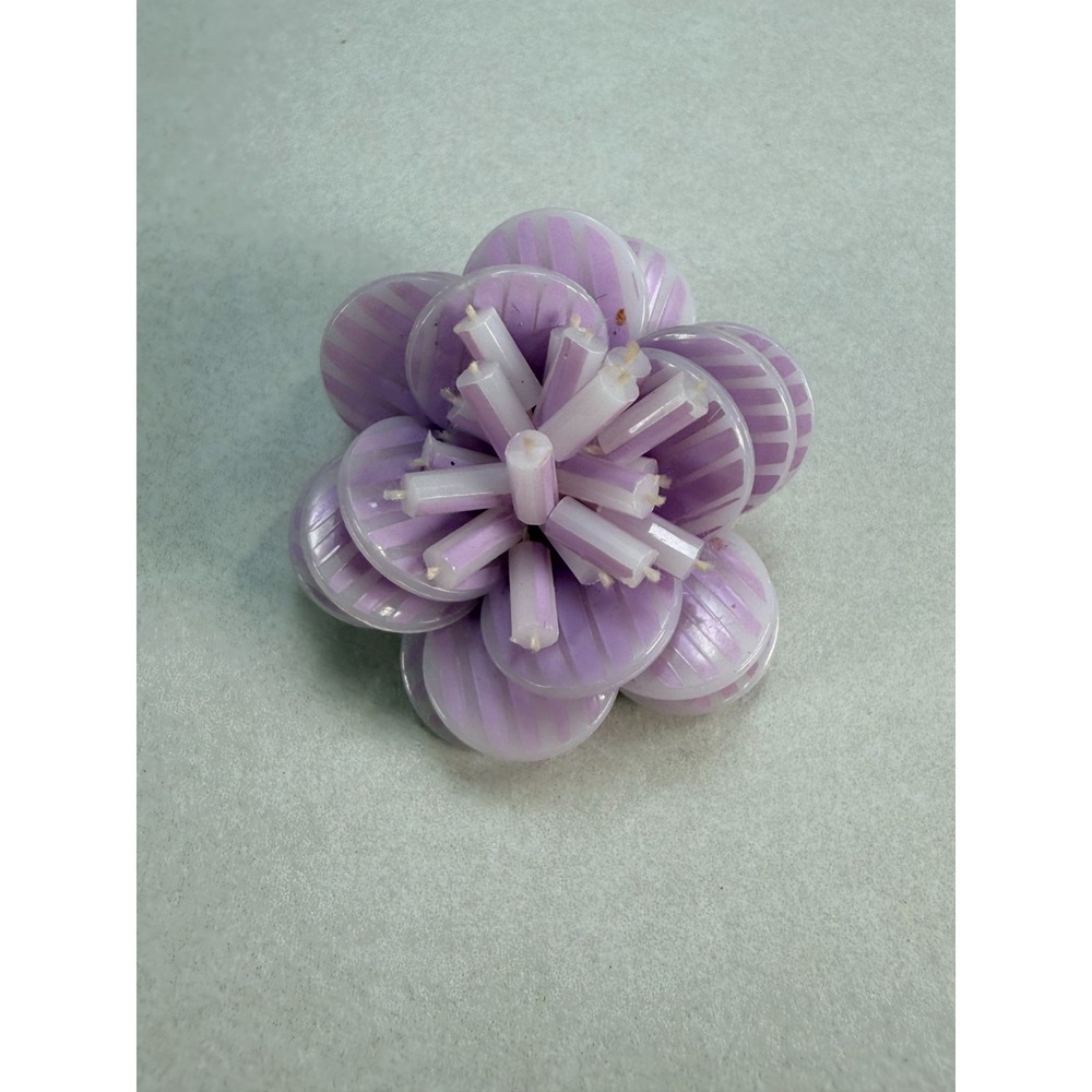 Vintage Lavender Lucite Flower Brooch Layered Dimensional Floral Statement Pin